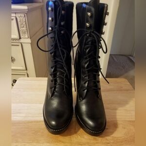 Cole Haan Nike Air Lace Up Leather Ankle Boots Sz 9 Black